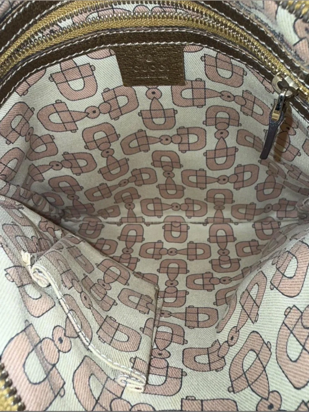 Gucci Tan and Rose Gold Monogram Crossbody Bag